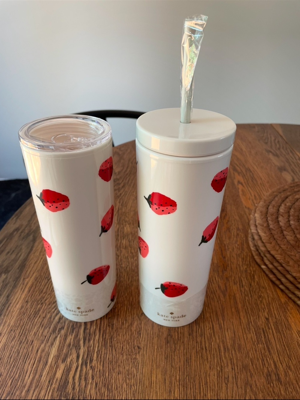Kate Spade White Strawberry Print Tumbler and Coffee Cup - New
